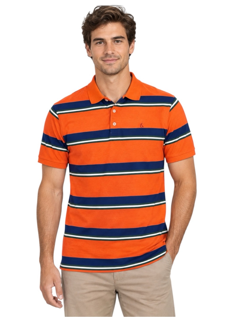 Pacific Flyer Orange & Blue Striped Short Sleeve Men’s Polo